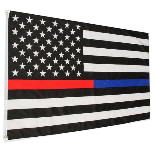 Thin RED & BLUE Line Flag 3x5 Ft - Fire Fighter Firefighter -Police American Law