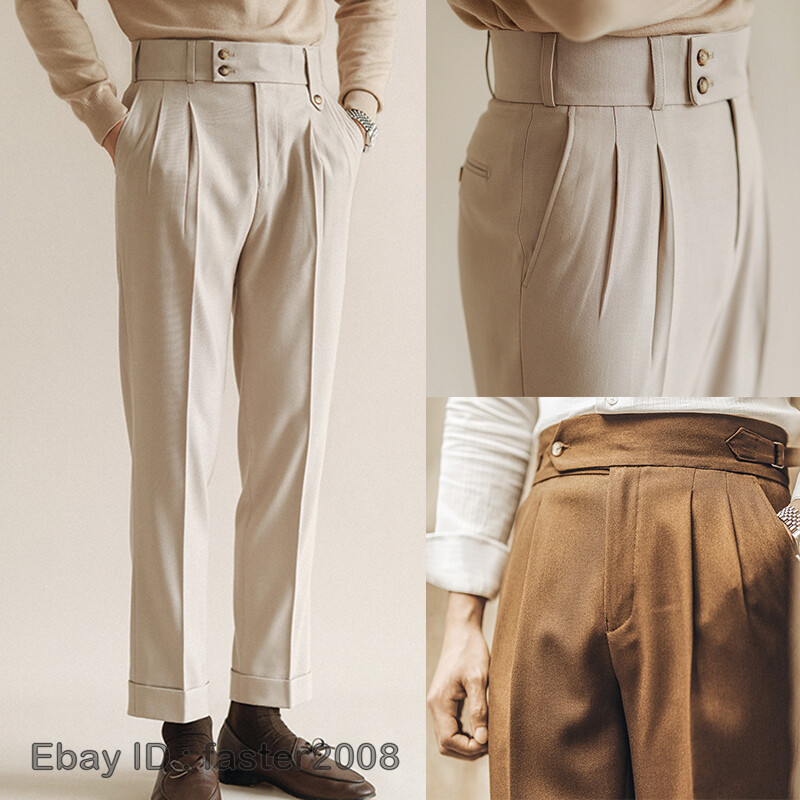 Men Gurkha British Style High Waist Straight Casual Pants