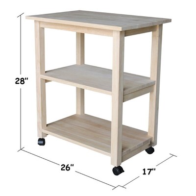 International Concepts Unfinished Wood Microwave Kitchen Cart in Natural