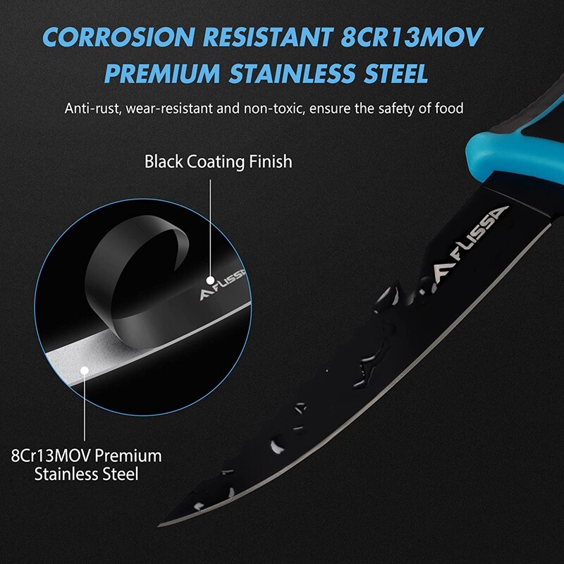 FLISSA 5" Fillet Knife Bait Knife Non-Slip Handle Lanyard Hole Belt Clip Sheath