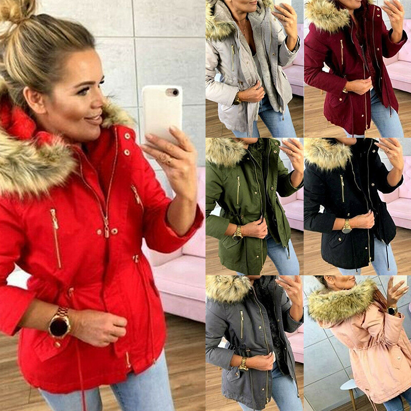 Womens Fur Hooded Jacket Coats Ladies Outerwear Super Warm Winter Parka Overcoat Ebay