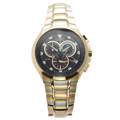Citizen Men's Watch Gold Plated Eco Drive Chronograph AT0902-59E - BRAND NEW