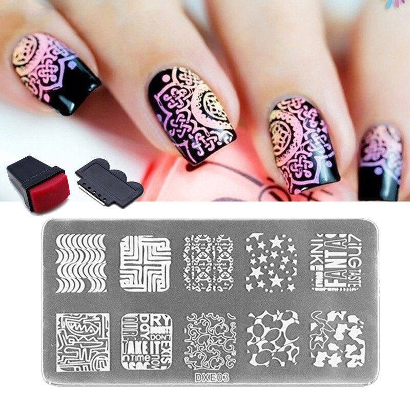 Retro Nail Art Stamp Stencil Stamping Template Plate Set Tool Decor Design Kit