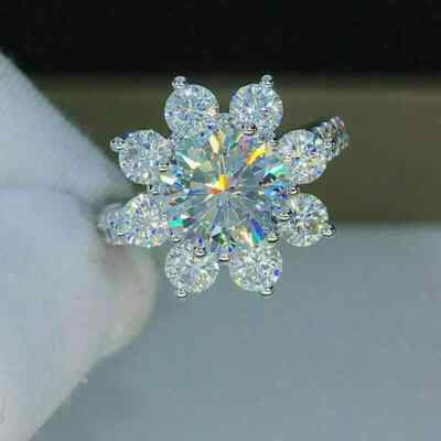 3Ct Lab Created Diamond Snowflake Engagement Ring 14K White Gold Plated