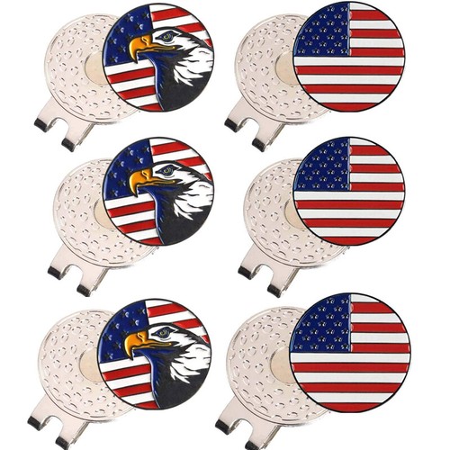 6 X Golf Magnetic Ball Markers With Hat Clip Value USA Flag Eagle Lightweigt US