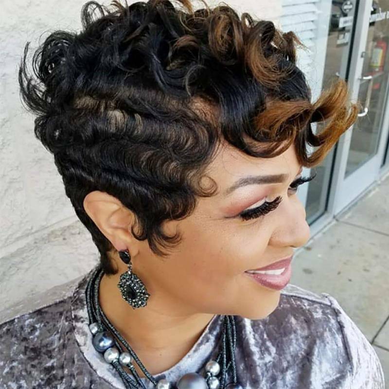 Womens Fashion Synthetic Short Curly Wig African Finger Wave Hair
