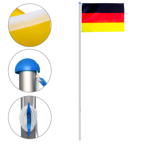 Fahnenmast Fahne Flaggenmast Seilzug 6,5m nkl. Mast I Deutschland Fahne Alu