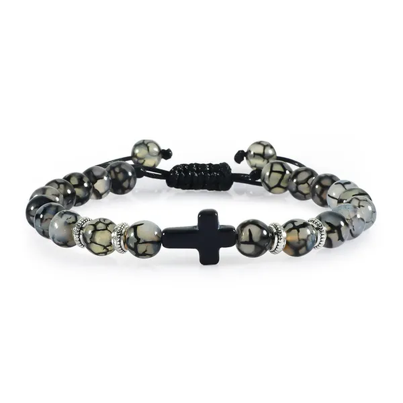 Handmade Natural Stone Wooden Beaded Bracelet Christian Jesus Cross Braided Bracelets Men Women Prayer Yoga Jewelry Gift