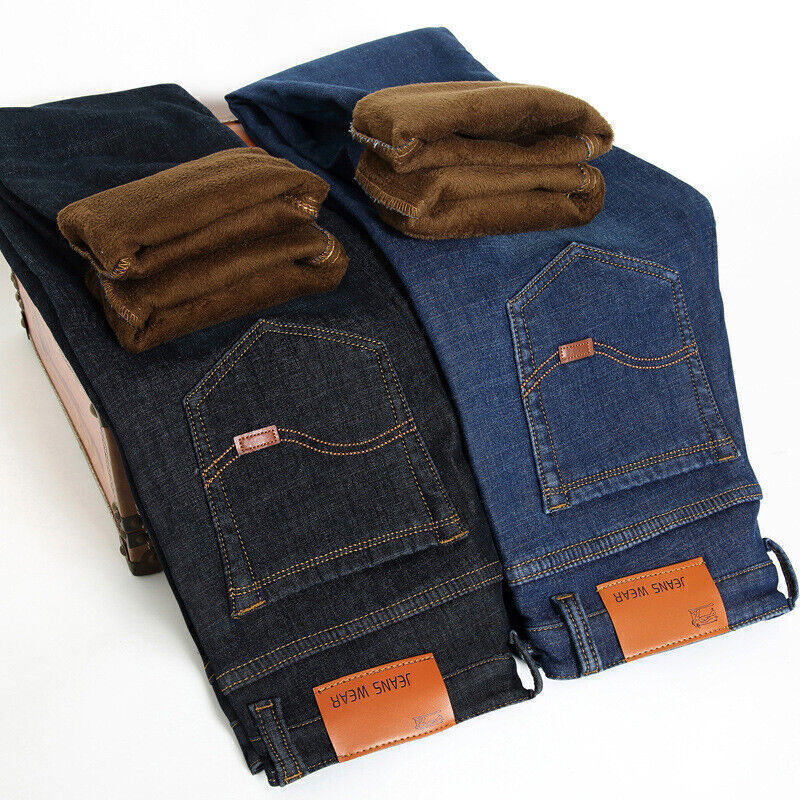 S Thermal Jeans Thick Velvet Denim Pants Warm Fleece Lined Jeans Trousers