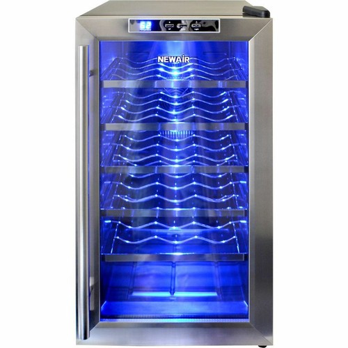 18 Bottle Stainless Steel Wine Cooler w/ Blue Light, Free Standing Refrigerator