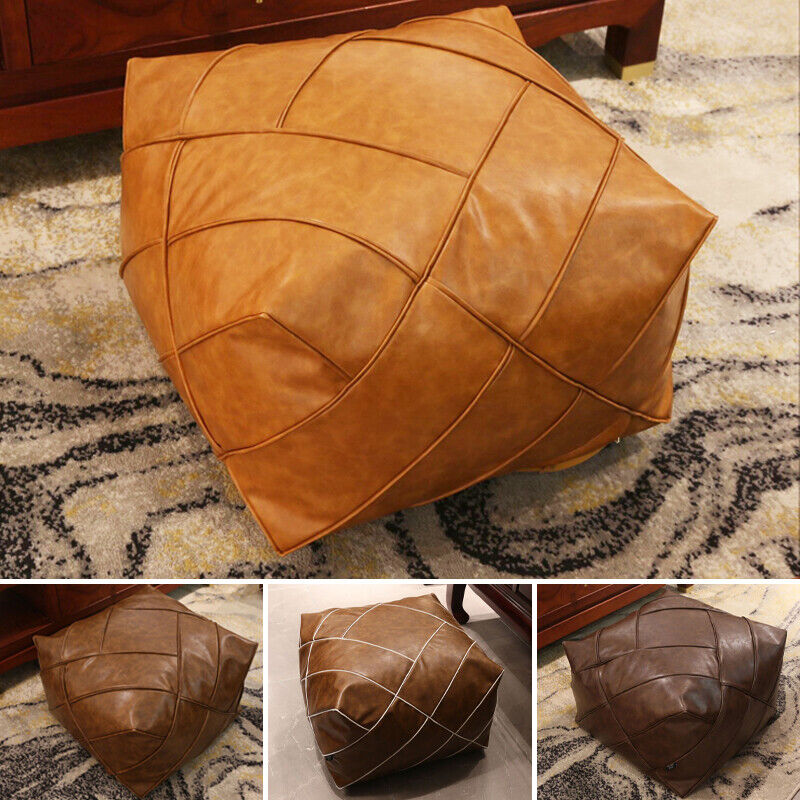 Moroccan  PU Leather Footstool Cover Pouffe Handmade Ottoman Unstuffed Square  