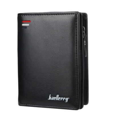 Men's Leather Vertical Wallet with Zipper Pocket Bifold Clutch Multi Card Holder