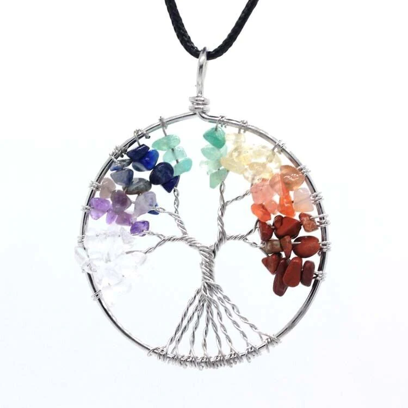 Tree of Life 7 Chakra Healing Crystal Pendant Necklace Handmade Reiki Women Gift