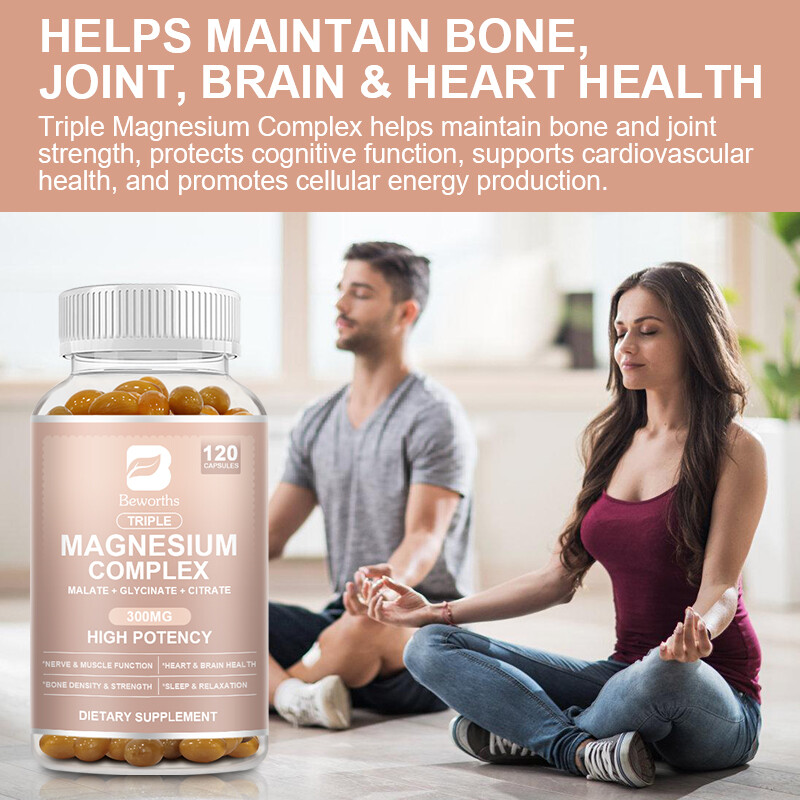 120 Capsules Triple Magnesium Complex, 300mg of Magnesium Glycinate Malate