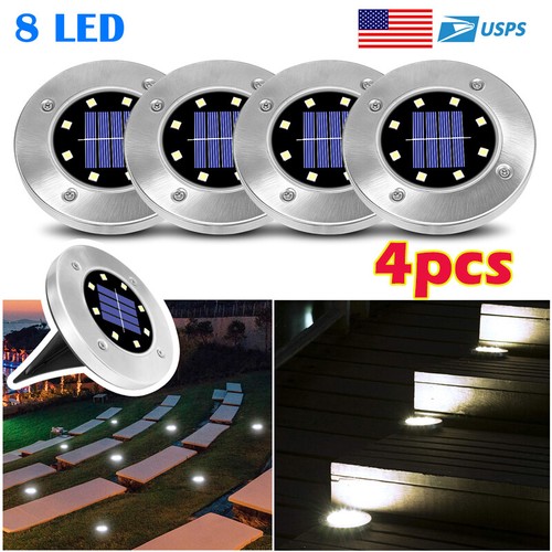 8 LED Solar Power Flat Buried Light In-Ground Lamp Outdoor P