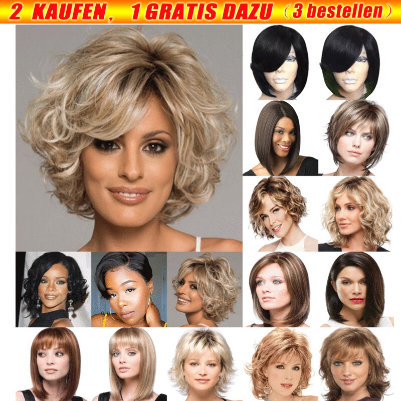 Damen Mode Lockige Afro Kurzhaar Perücke Gewellt Gelockt Cosplay Haarperücken