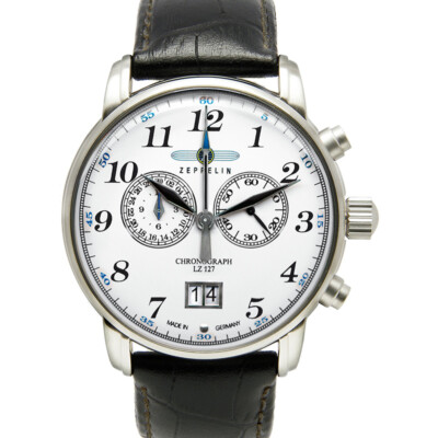Pre-owned Zeppelin Lz127 Count 7686-1 Quartz Watch Swiss Ronda Movement 50m Wr White Dial