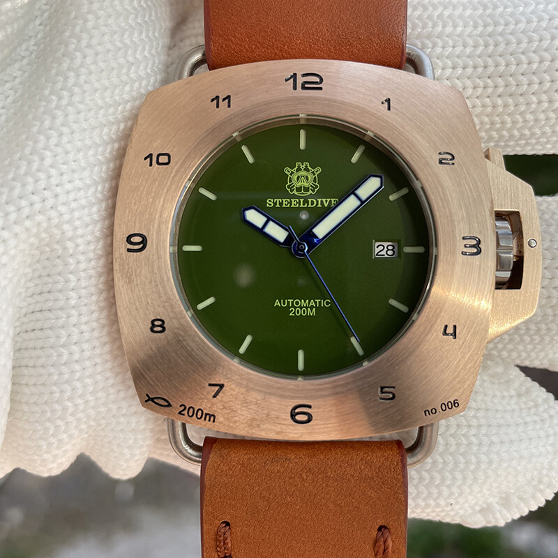 Pre-owned Steeldive Mens Diver Watches Bronze Men Automatic Watch 20bar Square Luminous