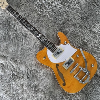 TL Semi Hollow Electric Guitar Yellow Color Rosewood Fretboard Flower Inlay
