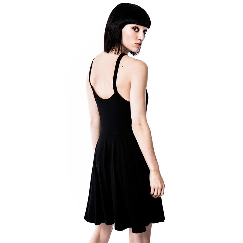 Retro Womens Gothic Strappy Skater Party Backless Mini Dress Lace Up Sundress