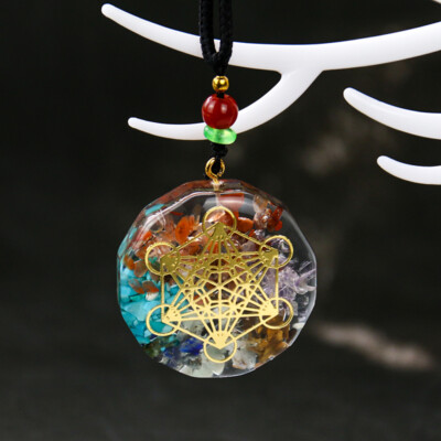 7 Chakra Orgone Natural Stones Pendant Healing Crystal  Gravel Pendant Necklace