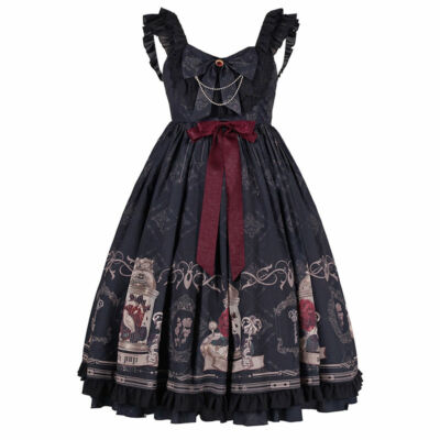 Da Donna Nero Lolita Abito Increspatura Infilare Vintage Gotico Costume Cosplay