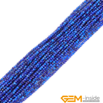 Natural Blue Lapis Lazuli Gemstone Semi Precious Faceted Round Beads Strand 15''