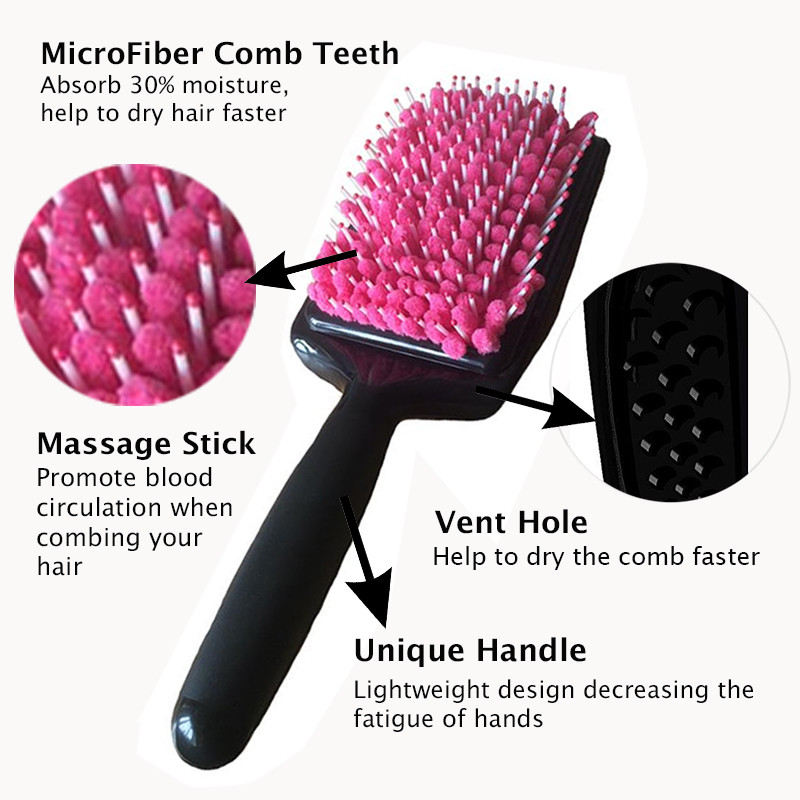 Quick Drying Hair Brush Comb Microfiber Towel Absorbent Care Dry Wet