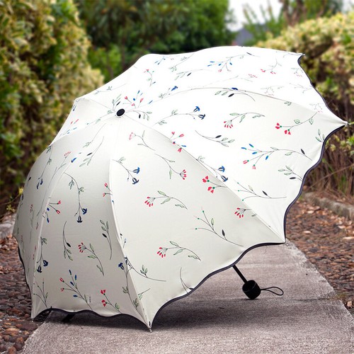 Women 3 Folding Flower Umbrella Anti-UV Sun Rain Protection Parasol WindproofLK