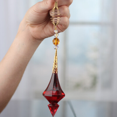 Set of 6 Deep Ruby Red Acrylic Trillion Ornaments