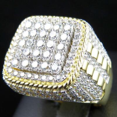 Mens Large Iced Square Pinky Ring Cz Band Gold Plated Hip Hop Fashion