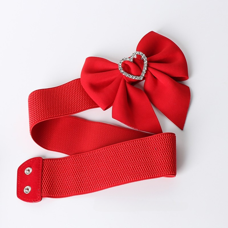 Women Wide Waistband Bow Heart Rhinestone Waist Belt Elastic for Shirt Dress