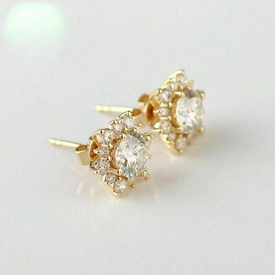 SOFIYA JEWELS 4CT ROUND CUT MOISSANITE GORGEOUS SOLITAIRE STUD EARRINGS 14K YELLOW GOLD FINISH