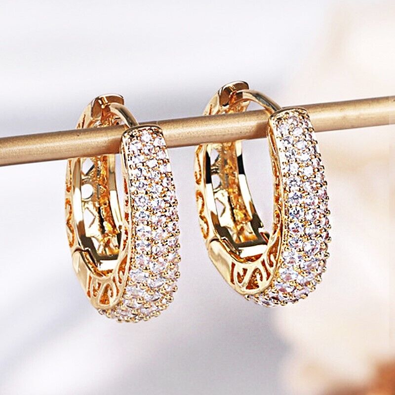 Fashion Cubic Zirconia 18k Yellow Gold Plated Hoop Earrings Women Jewelry A Pair