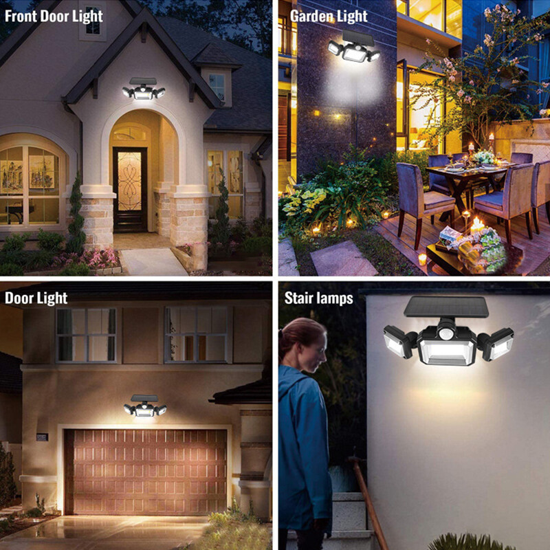 2x Outdoor Solar Panel 3-Head 82 LED Wall Light Motion Sensor Lamp Waterproof