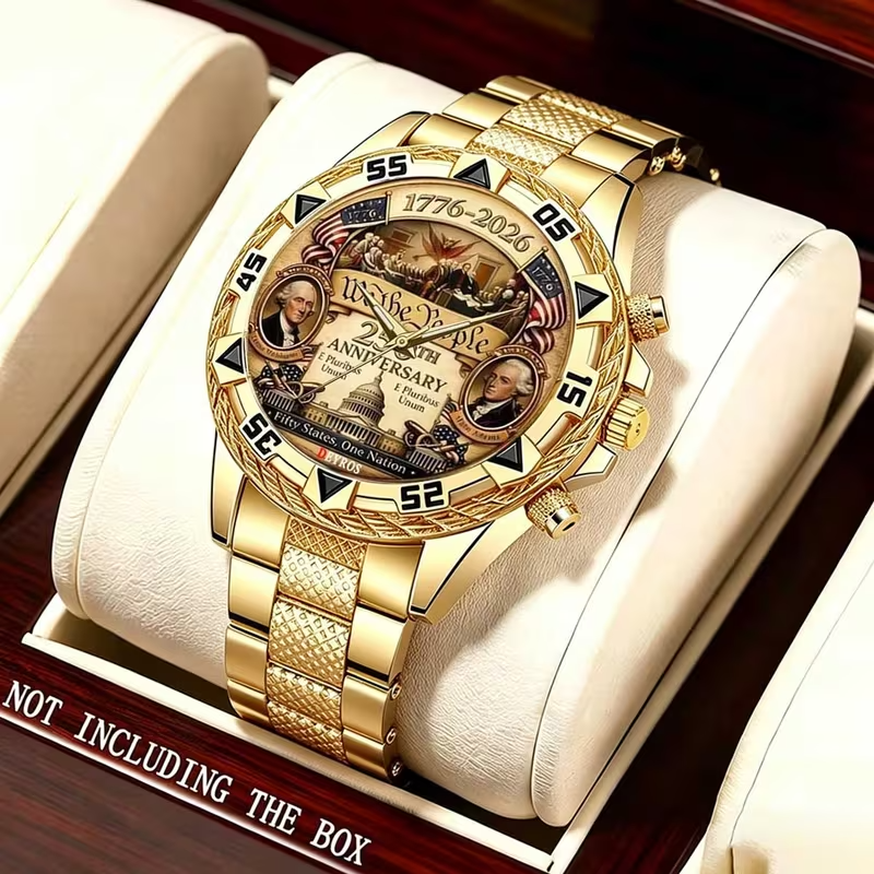 Luxury Watches for Men Golden Dial Wristwatch Set, Men's USA 250Th Anniversary