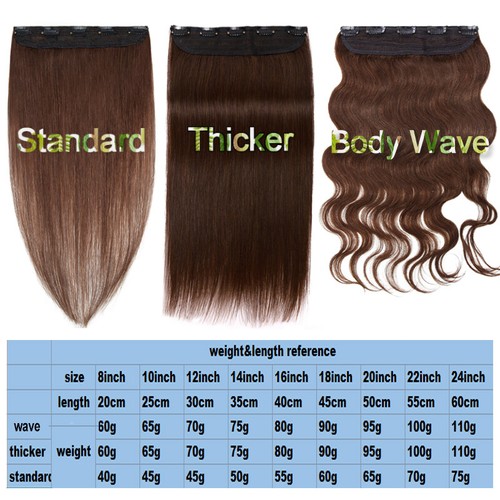 Thick 100% Real Remy Human Hair Extensions Clip In One Piece Half Head 8''-24''