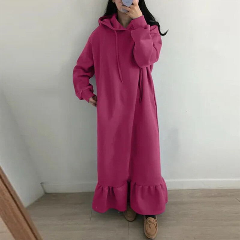 ワンピース RONRON DRAWSTRING RUFFLE LAYERED LONG SLEEVE HOODIE DRESS WH DRAWSTRING RUFFLE LAYERED LONG SLEEVE HOODIE DRESS GREY
