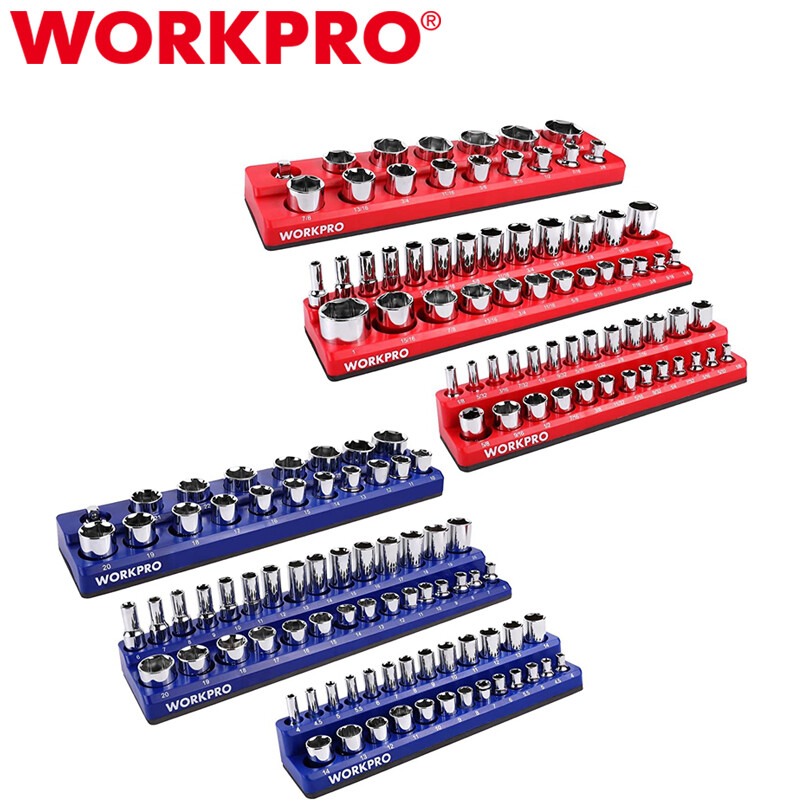 WORKPRO Magnetic Socket Organizer Set 1/4" 3/8" 1/2" Dr Metric SAE Socket Holder