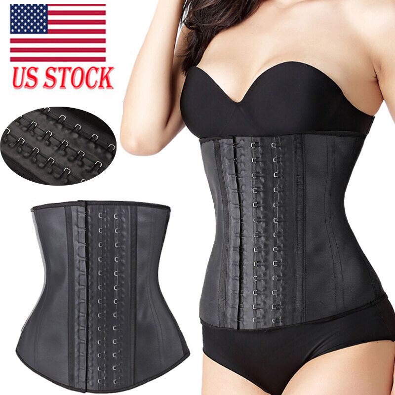 Women LATEX Waist Trainer Long Torso Cincher Body Shaper Slimming Corset Belt