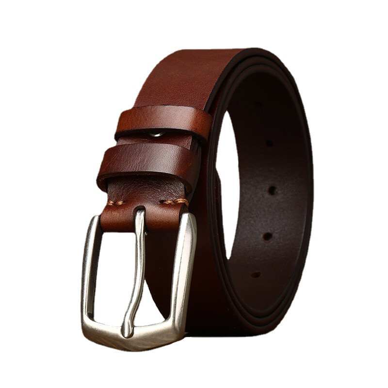 Mens Casual Genuine Leather 38mm Jean Belt with Single Prong Buckle Retro