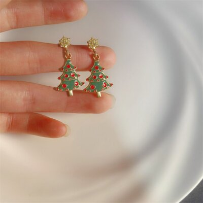 Fashion Christmas Tree Zircon Earrings Stud Dangle Xmas Party Jewelry Women Gift