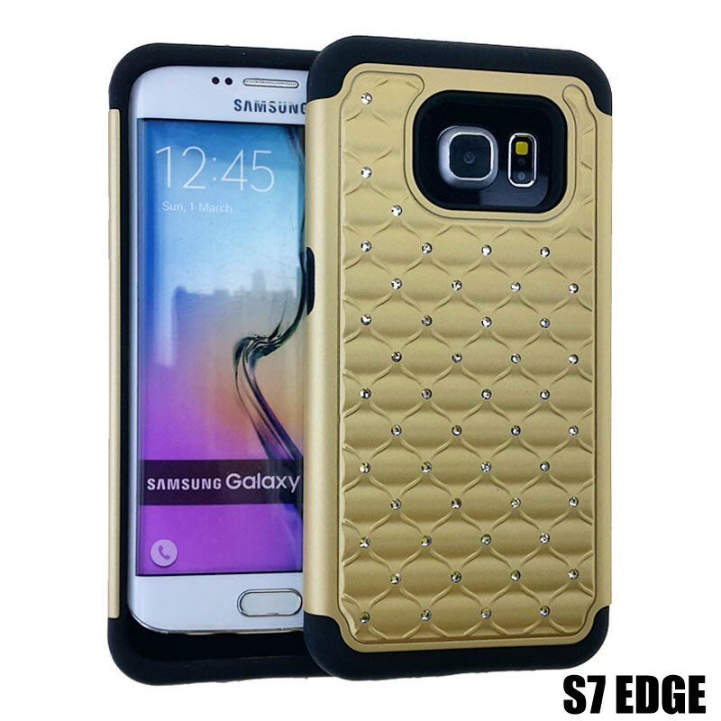 For Samsung Galaxy S7 Edge - Hybrid Diamond Bling Armor Case Cover Gold / Black