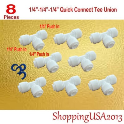 8 Pcs Quick Connect Tee Union Fitting 1/4'' Push In Connector Water Filter RO BSP
