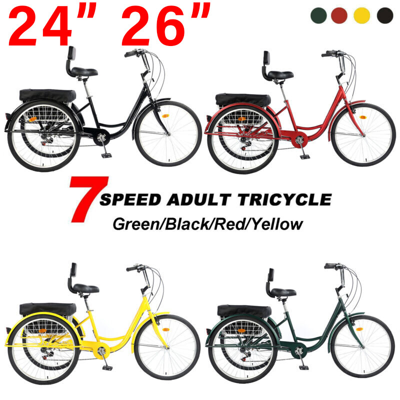 26" 7 Speed Youth / Adult Tricycle 3-Wheel w/Basket adasea f