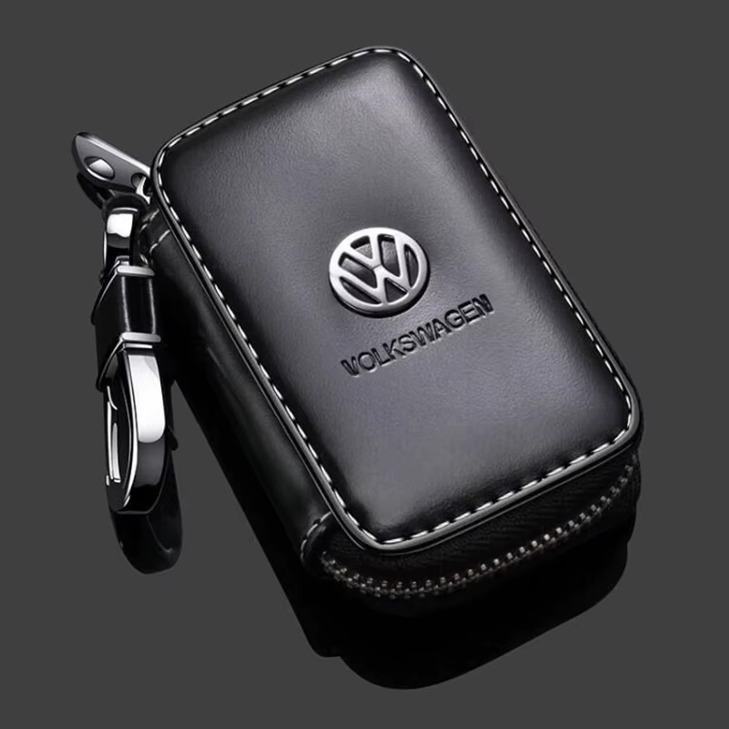 Leather Car Key Case Protection Auto Key Bag Key Chain Cover for VW Passat Touar