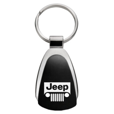 Jeep Grill Logo Black Tear Drop Metal Key Ring (Black)
