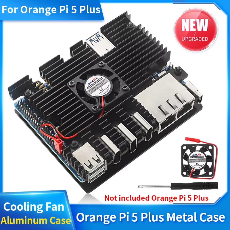 Orange Pi 5 Plus Aluminum Alloy Case Metal Enclouse with Fan Heatsinks Active P