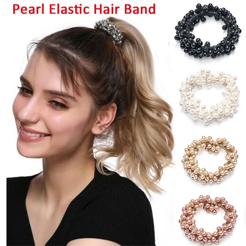 Women Pearl Elastic Scrunchie Hair Band Ponytail Holder Rope Hair Accessories-WI