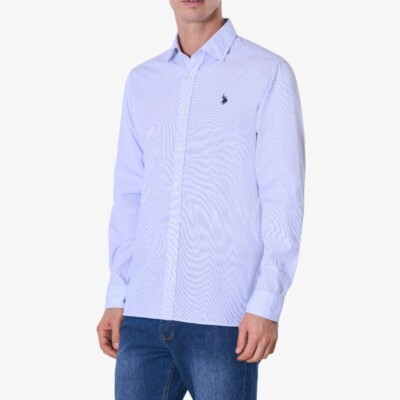 Мужская рубашка с длинным рукавом US Polo Assn. Темно-синяя с логотипом AI24